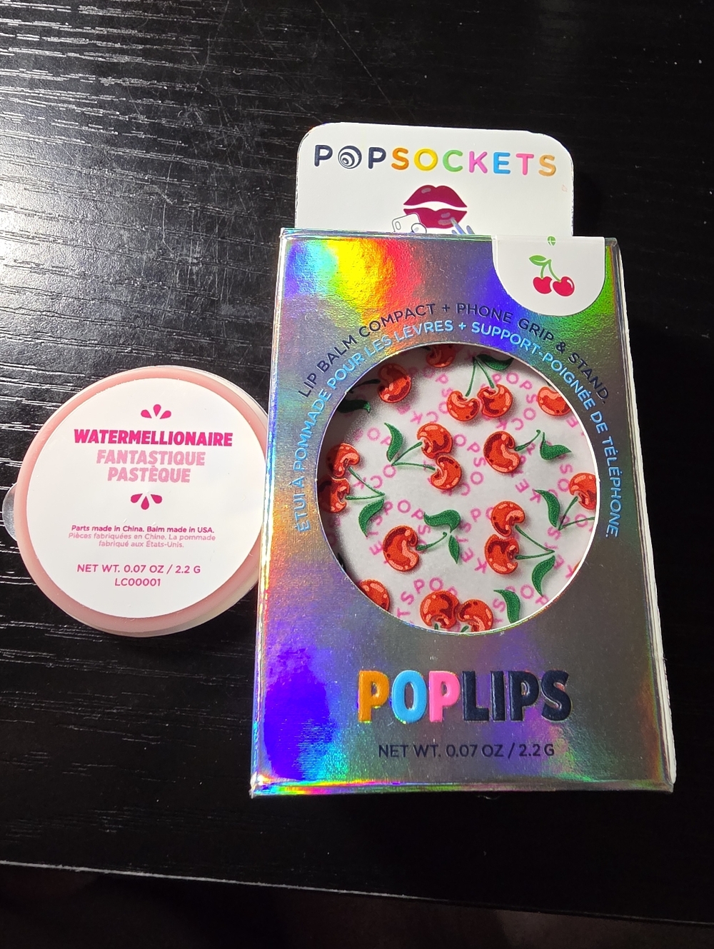 🍒 Cherry PopSockets Lip Balm Phone Grip PopLips + Watermelon Refill-Exp 01/2022
